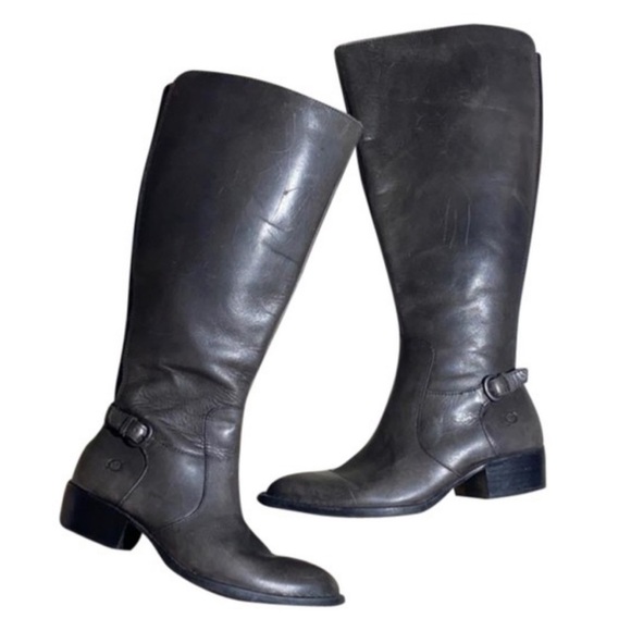 Born Shoes - Born Boots Helen Distressed Leather Riding 8 Gray